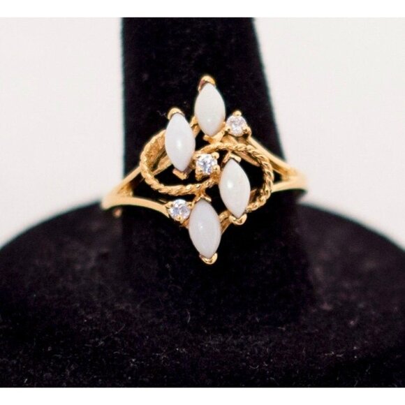 Size 8 1/4, Gold Tone Ring, Multi Gem Ring, Faux White Ring by Avon - Picture 1 of 3
